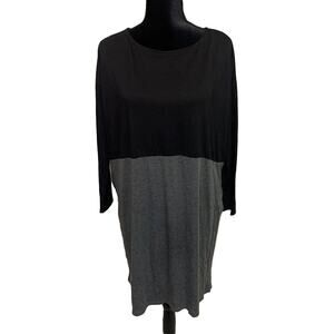 Ovi Shift Dress Womens Medium Side Pockets Black & Grey Color Block Knit Tunic